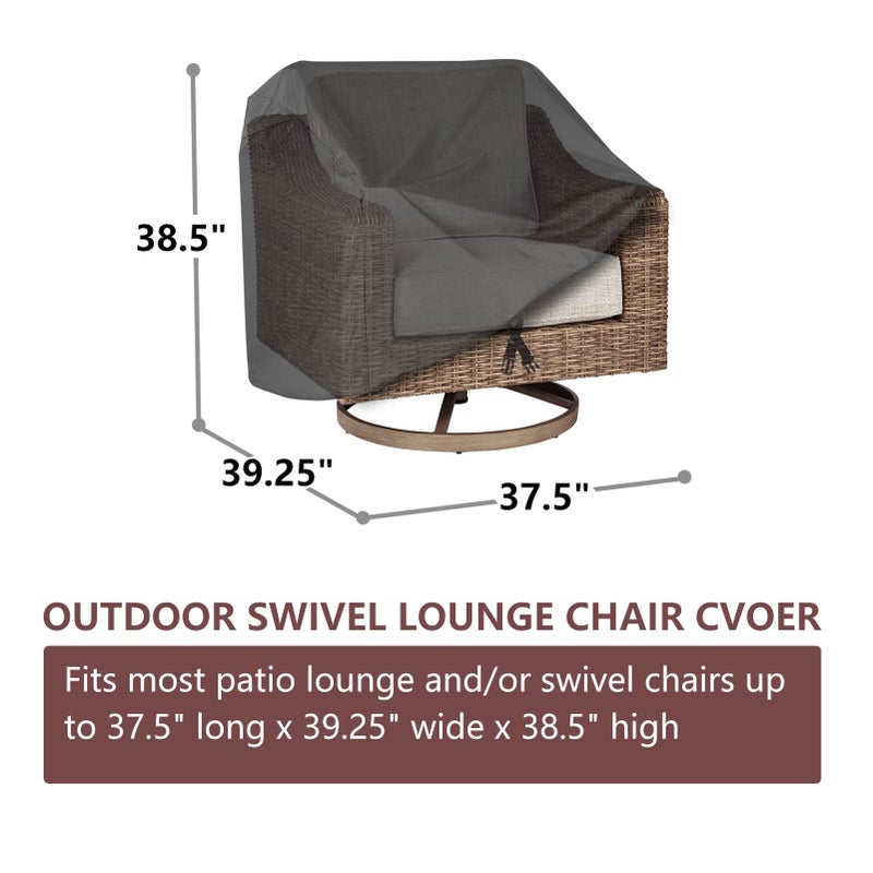 ANANMEI Outdoor Swivel Lounge Chair Cover 2 Pack  (37.5"" L x 39.25"" W x 38.5"" H) 100% Waterproof Heavy Duty Outdoor Chair Covers  Patio Furniture Cover for Swivel Patio Lounge Chair (Grey) - Image 2